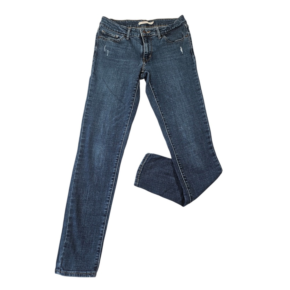Levis 711 Skinny Jeans Womens 27 Medium Wash Blue Denim Pants Distressed